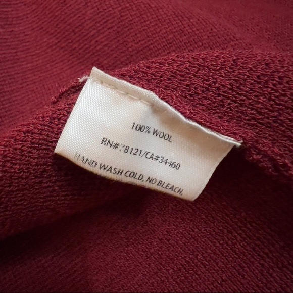Eileen Fisher Burgundy Open Front Draped Moto Style Wool Cardigan - Picture 7 of 7